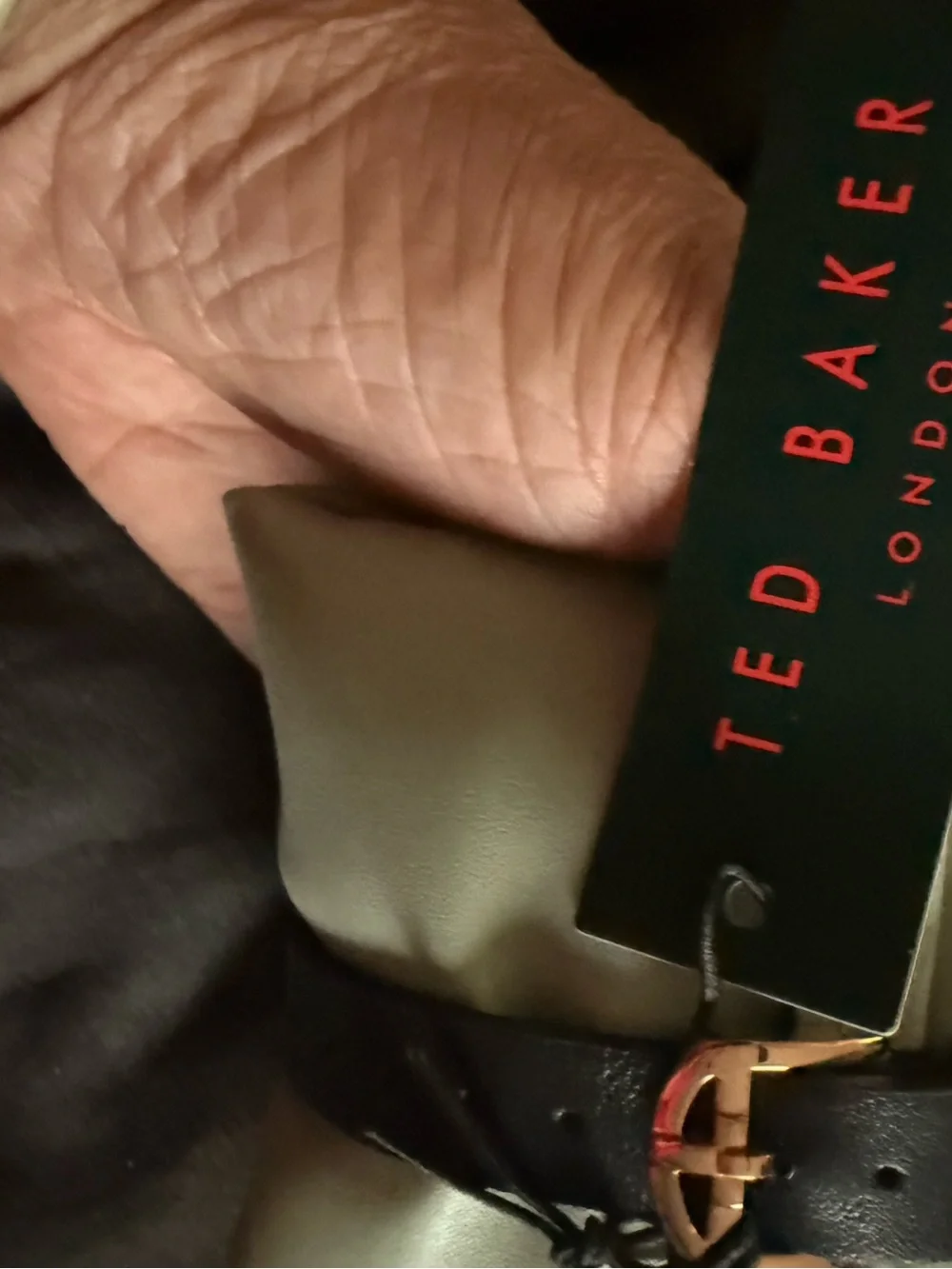 Ted Baker Rose Gold Square Dial with Black Leather Strap